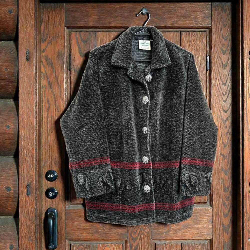 Pine Cone Designs Bear Fleece Jacket Cozy Fuzzy Forest Cabincore Sz M / Made USA
